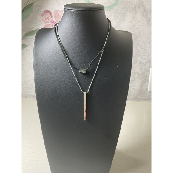Layered Silver & Black Pendant Necklace With Adjustable Chain - Picture 3 of 5